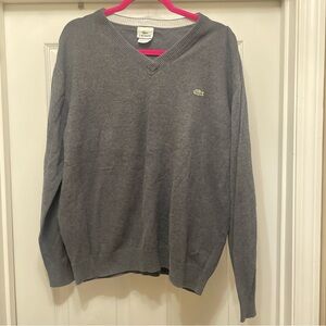 Lacoste Men's Gray V-Neck Sweater 100% cotton